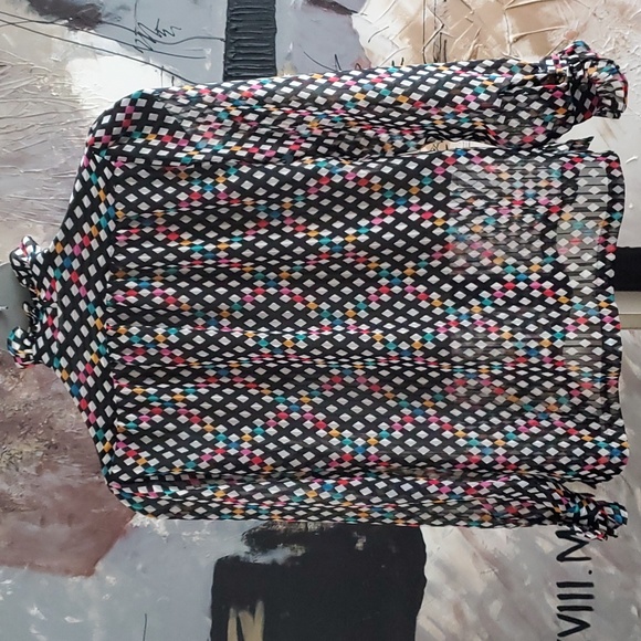 VINTAGE Shapely Sheer Rainbow Diamond Print High Ruffle Collar Woman 14 - Picture 2 of 8